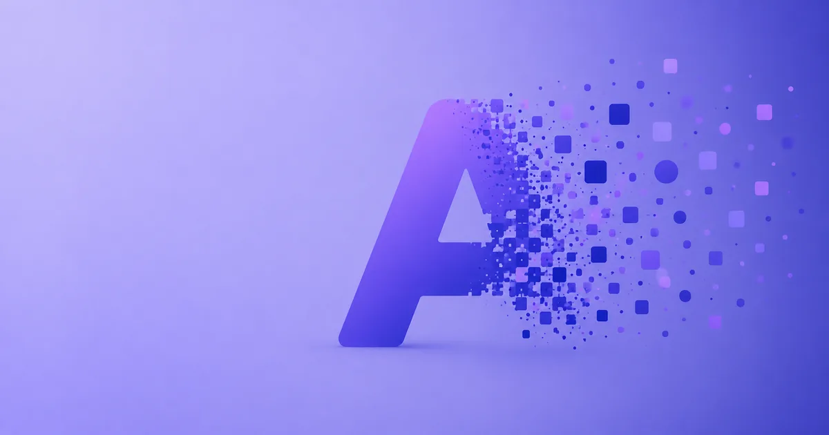 Illustration of a styled letter A dissolving into scattered pixels and squares